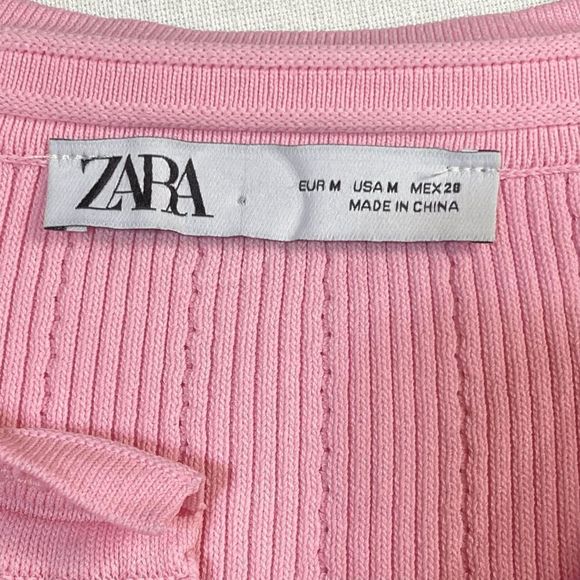 Zara Pink Knit Button Down Cardigan Sweater Women's Size M Barbiecore Academia - Picture 6 of 11
